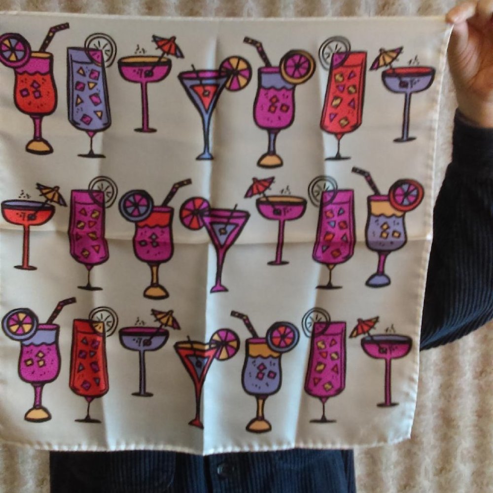 Cream/lavender/magenta small silk cocktail scarf - Picture 1 of 2